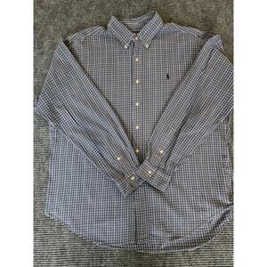 Ralph Lauren Classic Fit Mens XL Long Sleeve Blue Plaid Button Up Preppy